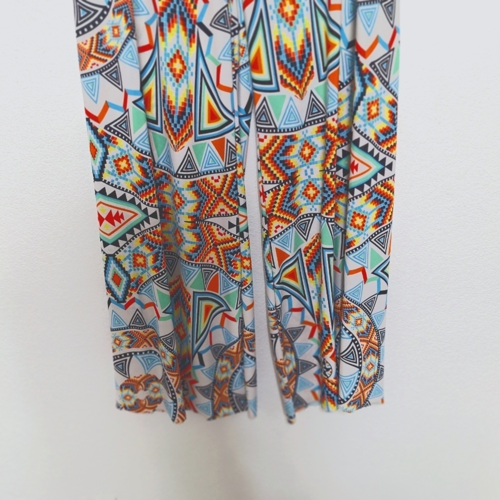 Always Multicolor Geometric Pattern Pull On High Rise Boho Wide Leg Pants Size L - Picture 4 of 12